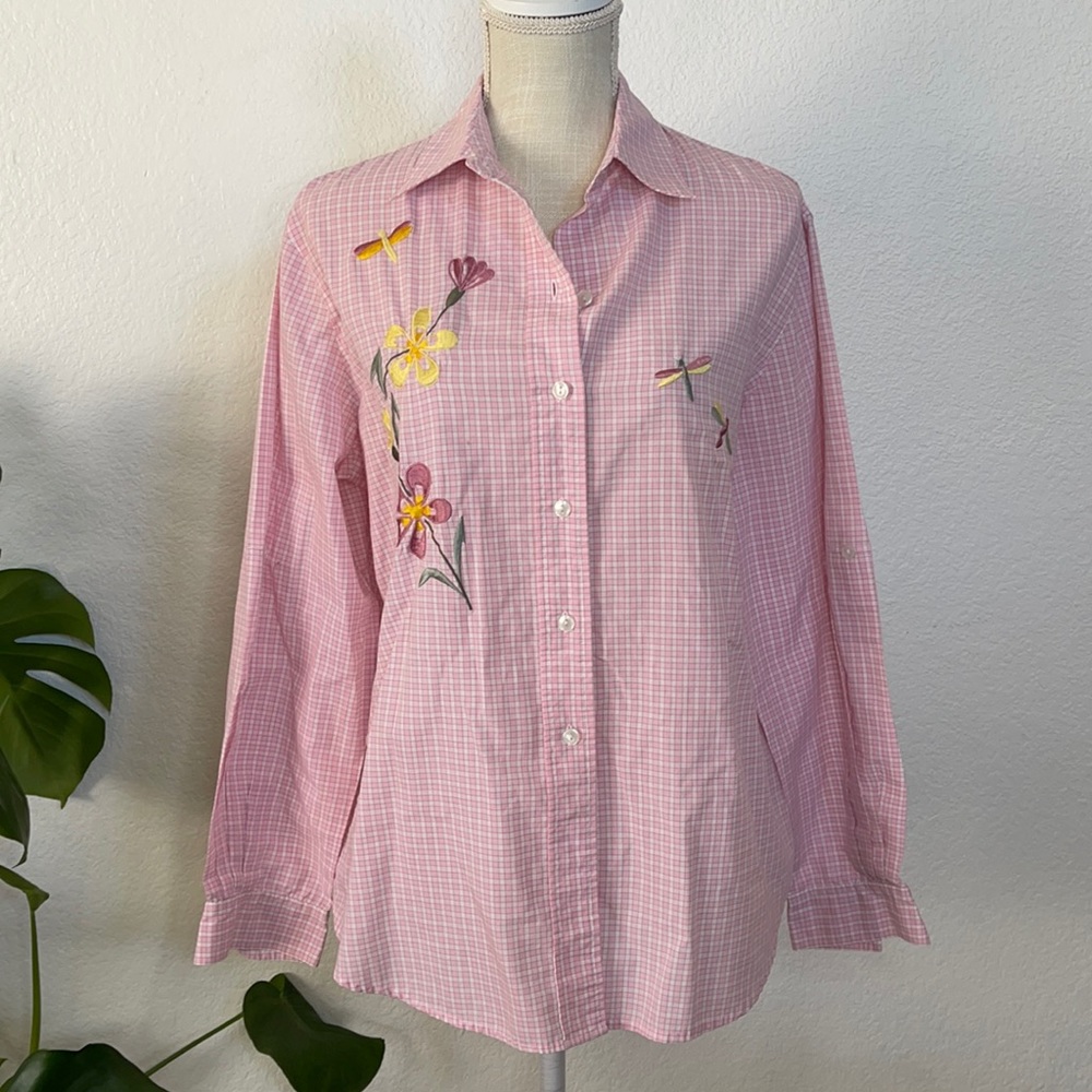 Vintage Alison Daley Pink gingham button up shirt size M